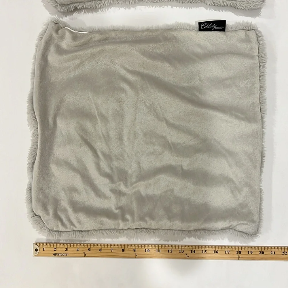 celebrity home removable gray fuzzy pillowcase cover set of two 18x18